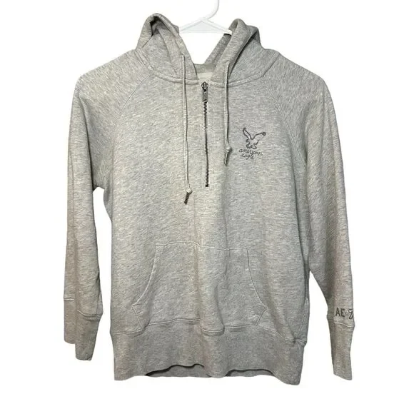 American Eagle Hoodie Women Size M Gray Pullover Preppy Academia AEO Est 77 Y2K - Picture 4 of 14